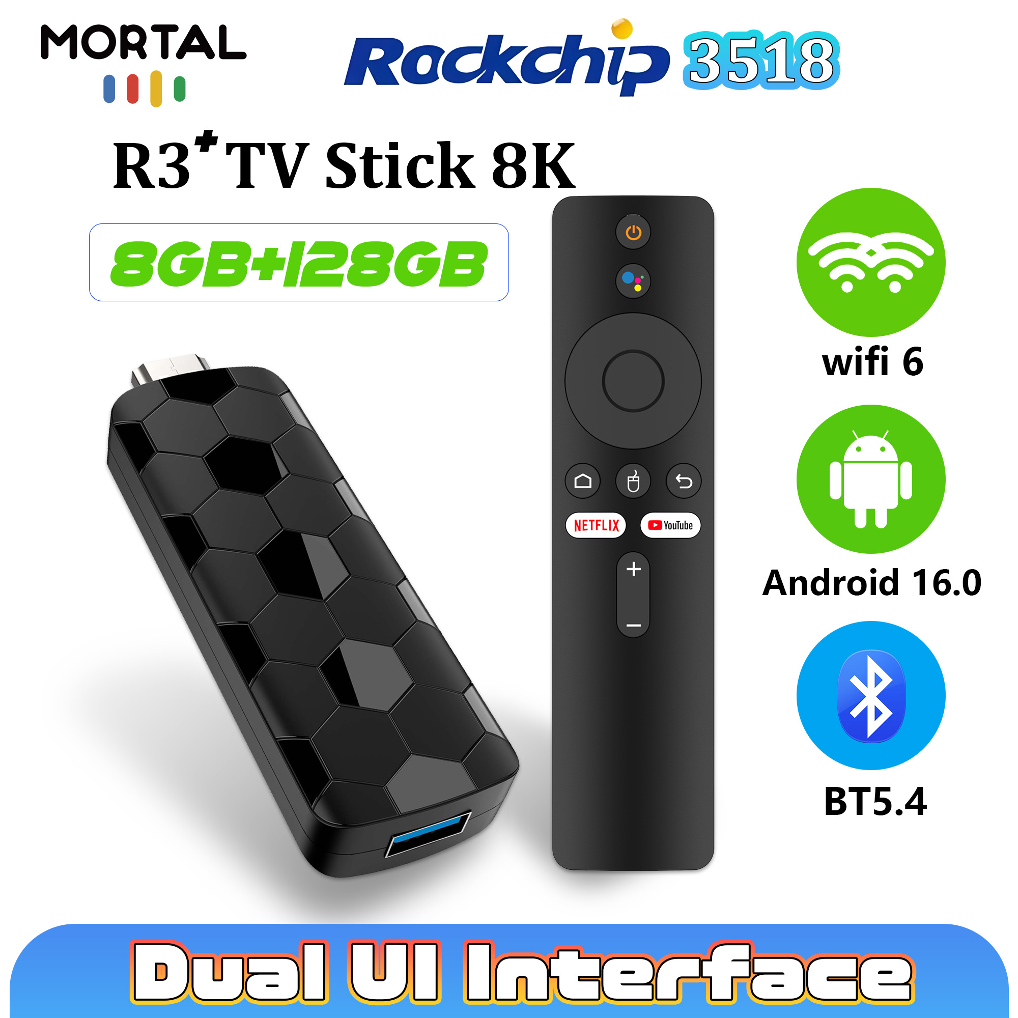 Home Cinema Wireless - Mortal R3+ TV Stick Android 16